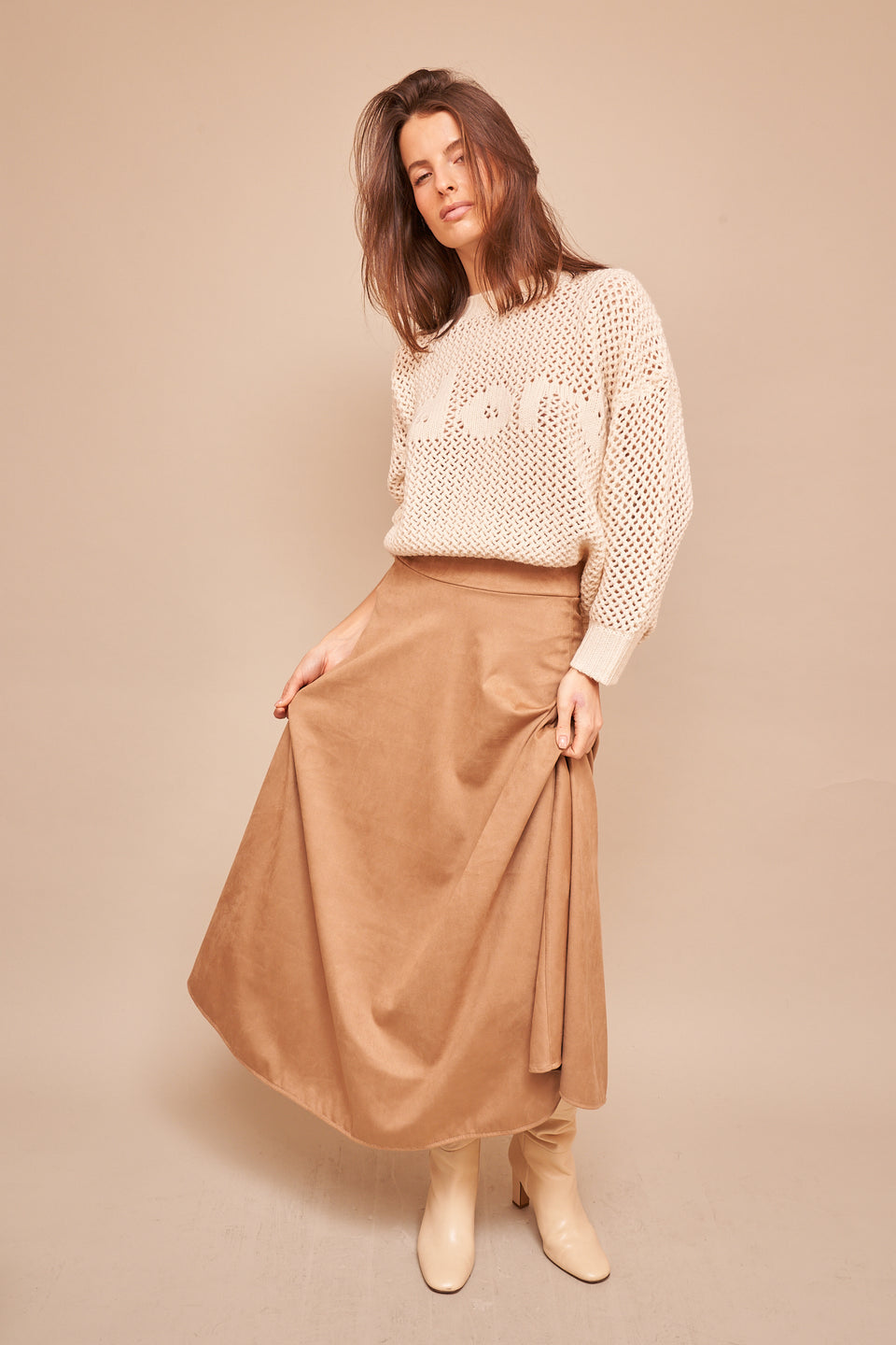 Jupe ILVA 19122 Daim Beige - Image 4