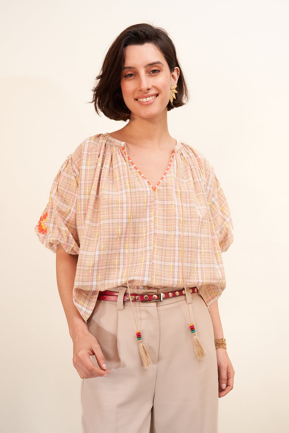 Chemise Dunya Carreaux Beige - Image 5