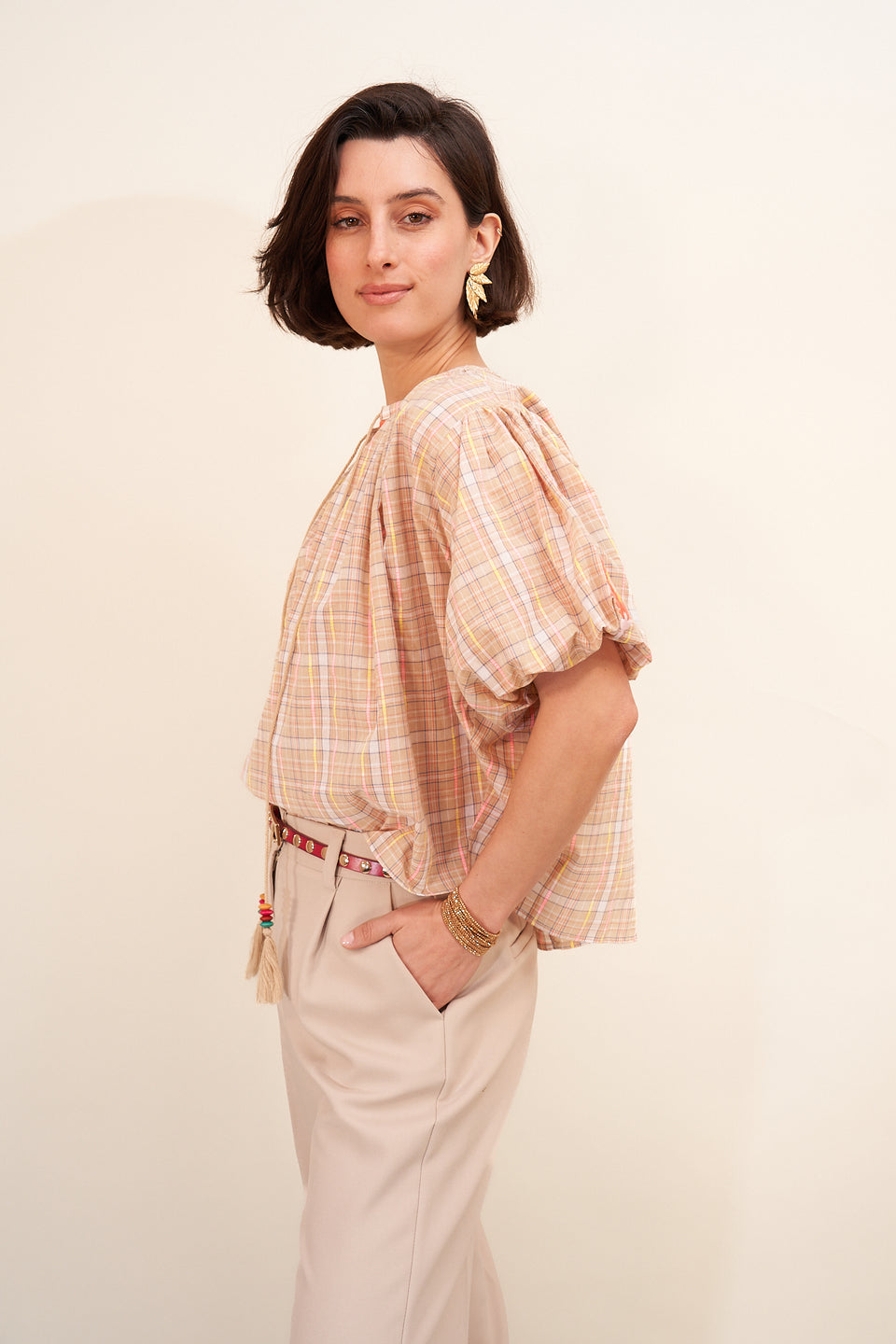 Chemise Dunya Carreaux Beige - Image 2