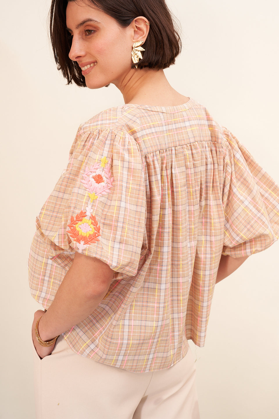 Chemise Dunya Carreaux Beige - Image 1