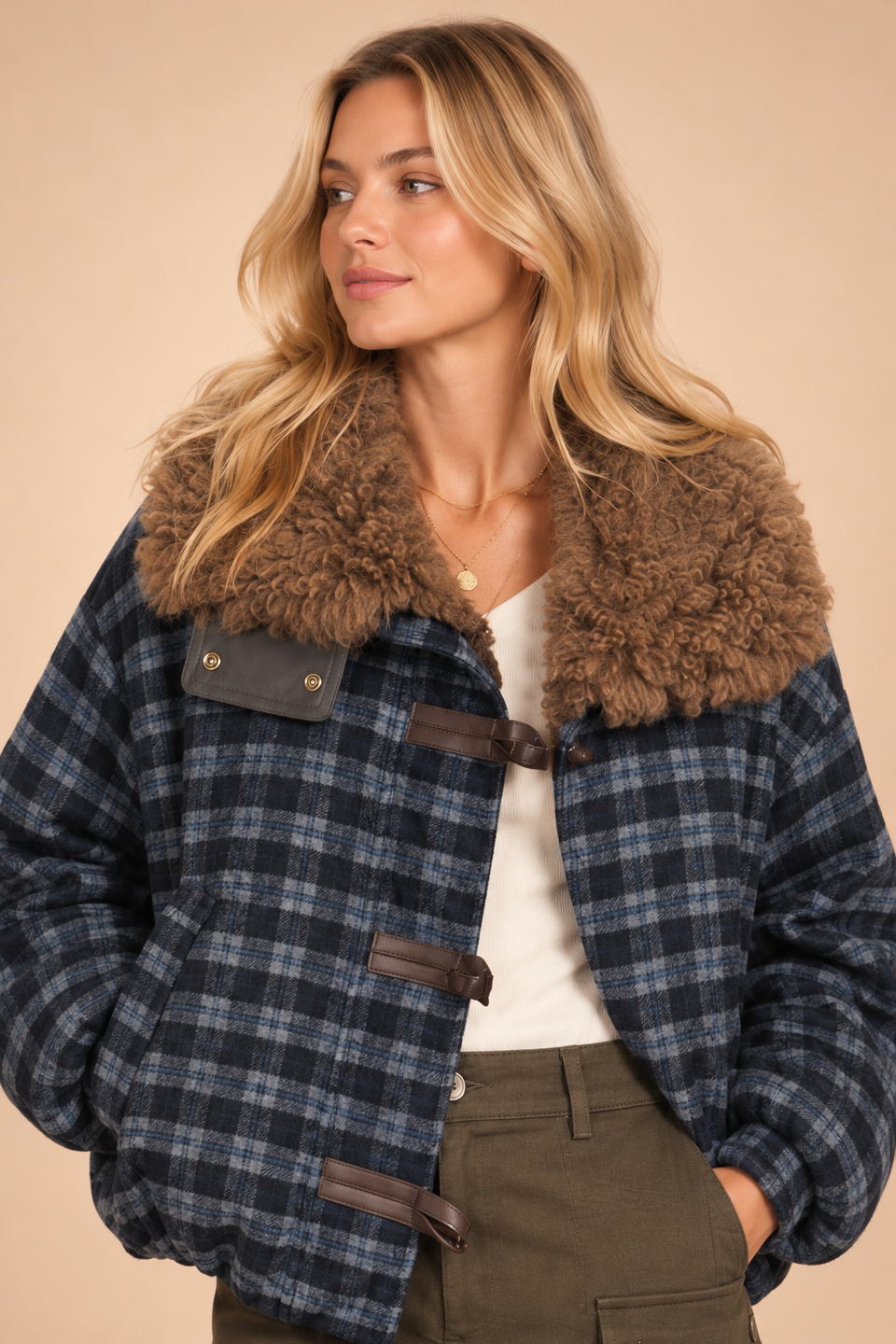 Manteau Aurelio Carreaux Bleu - Image 2