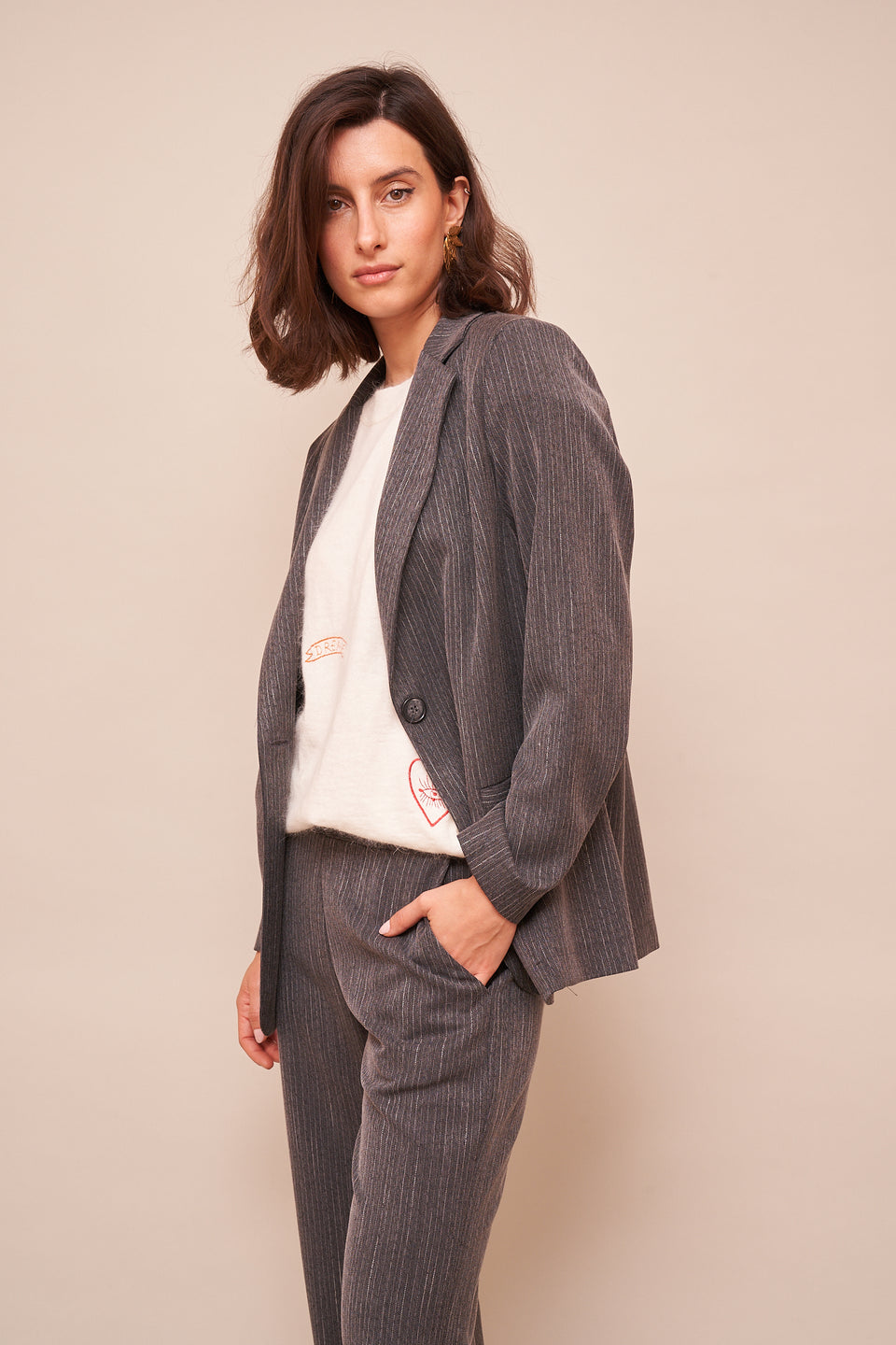 Blazer Greta Rayé Gris - Image 1