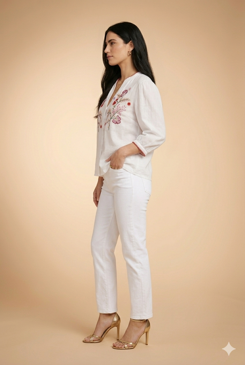 Chemise Yes30617 Ecru - Rouge - Image 2