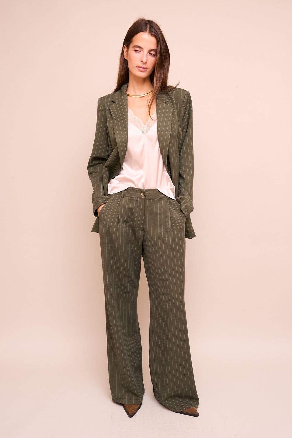 Blazer Beatrice Kaki rayé - Image 2